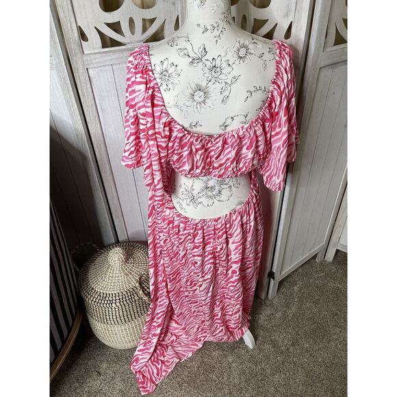 ASOS Design Curve Maxi Dress Size US 16 UK 20 Womens Pink Zebra Open Back - Picture 3 of 6